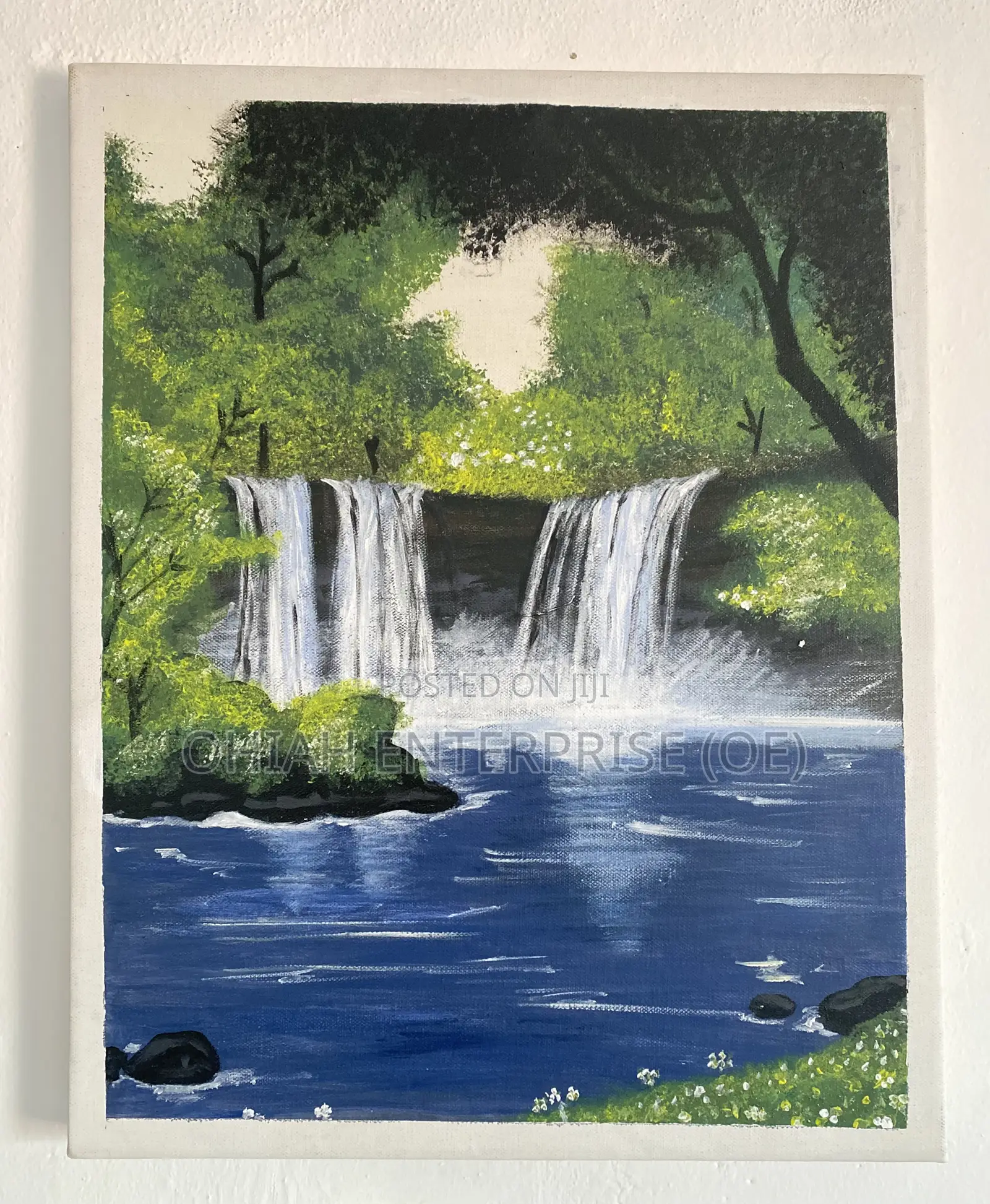 Beautiful Hand-Painted Water Fall Vegetation