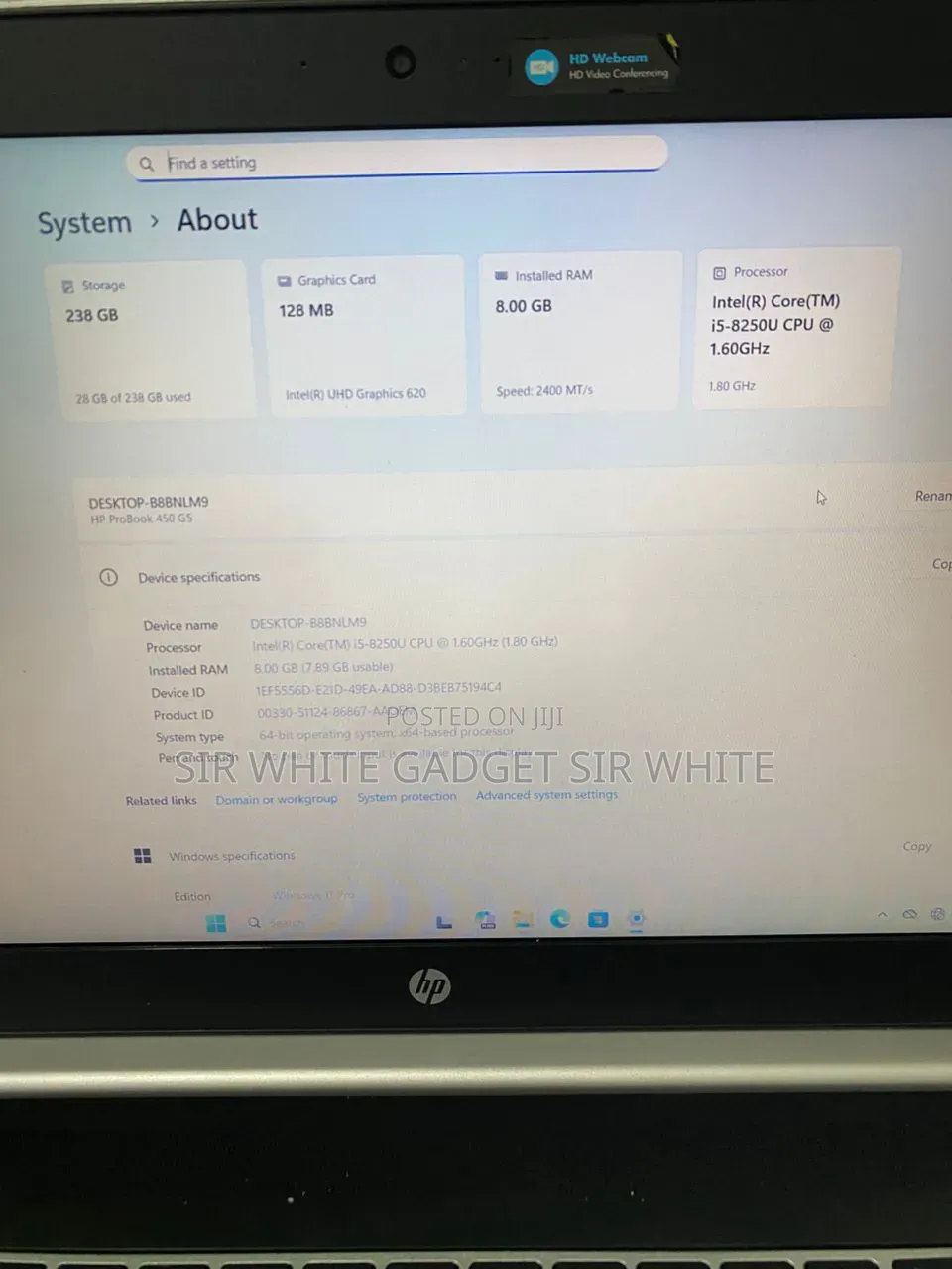 Laptop HP ProBook 450 G5 8GB Intel Core i5 SSD 256GB