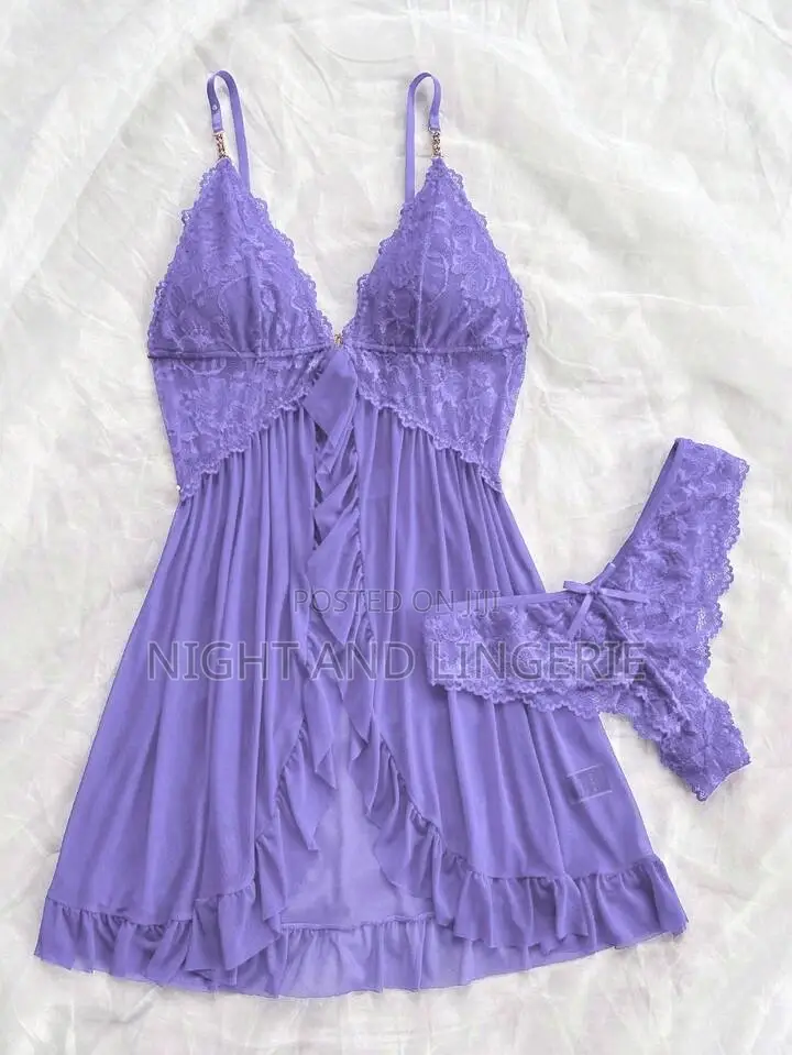 Women Solid Lace Camisole Nightie With Matching Lace Panty