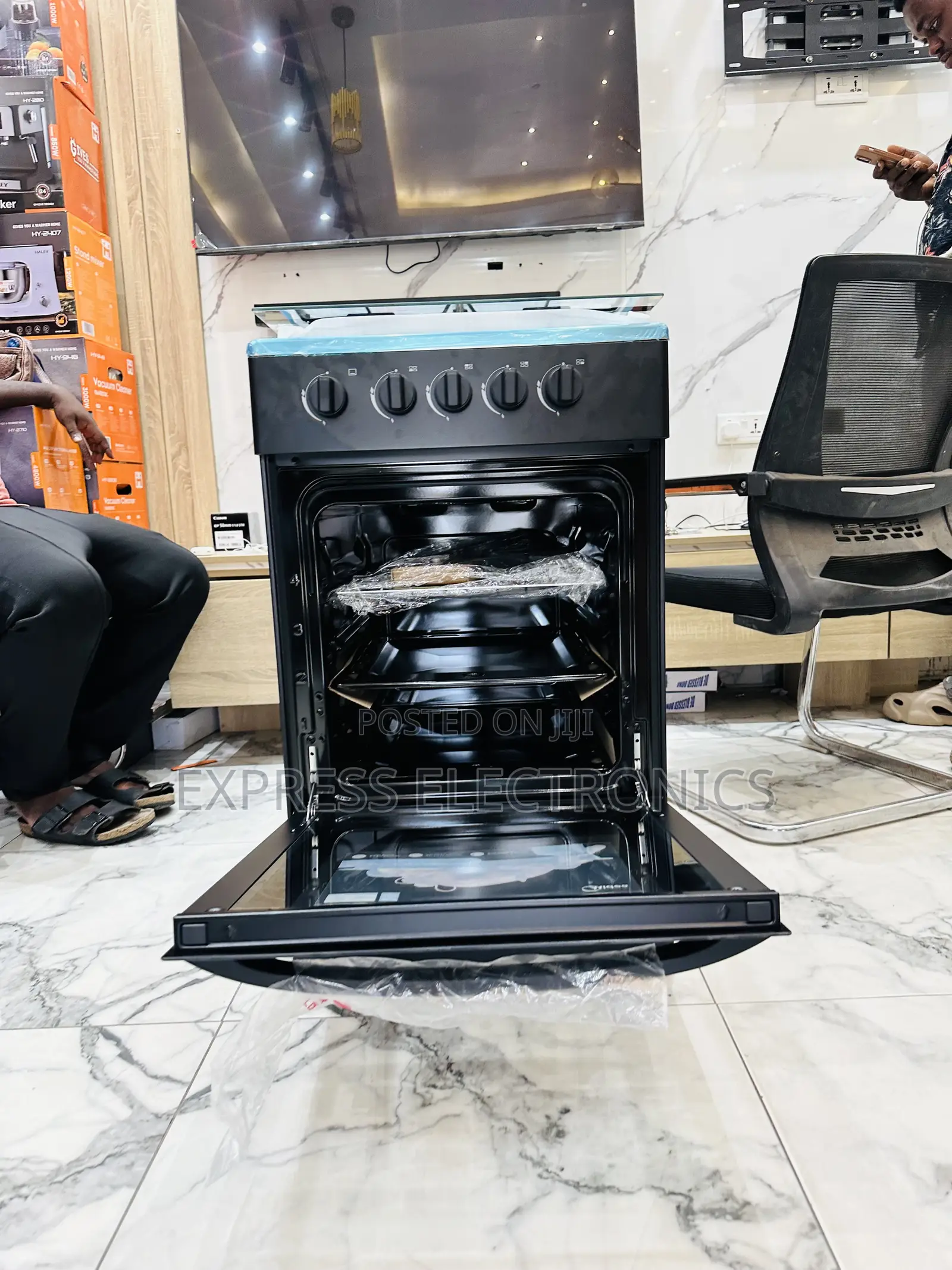 Brand New Sleek Black Midea Gas Cooker Oven 4b 50/50