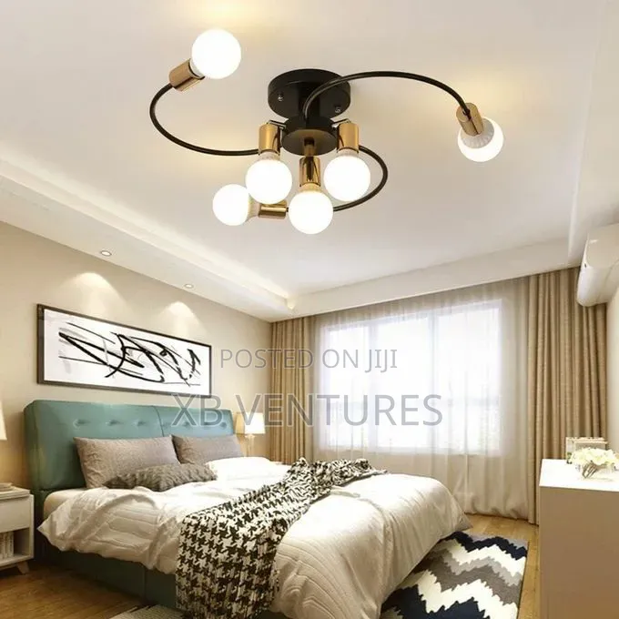 6-Head Black Iron Ceiling Pendant Light