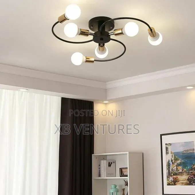 6-Head Black Iron Ceiling Pendant Light