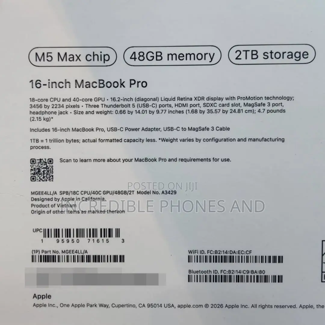 New Apple MacBook Pro 2026 M5 Max 16-inch 48GB Apple M5 Max SSD 2T