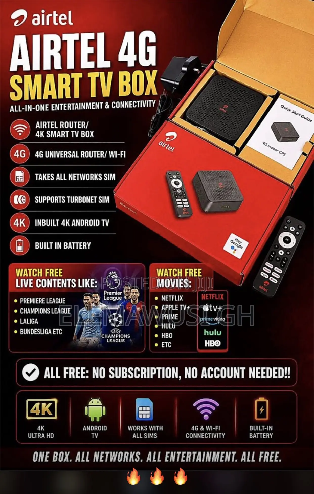 4g Smart Android Tv Box and Router Combo, Free Sports and Movie Sites