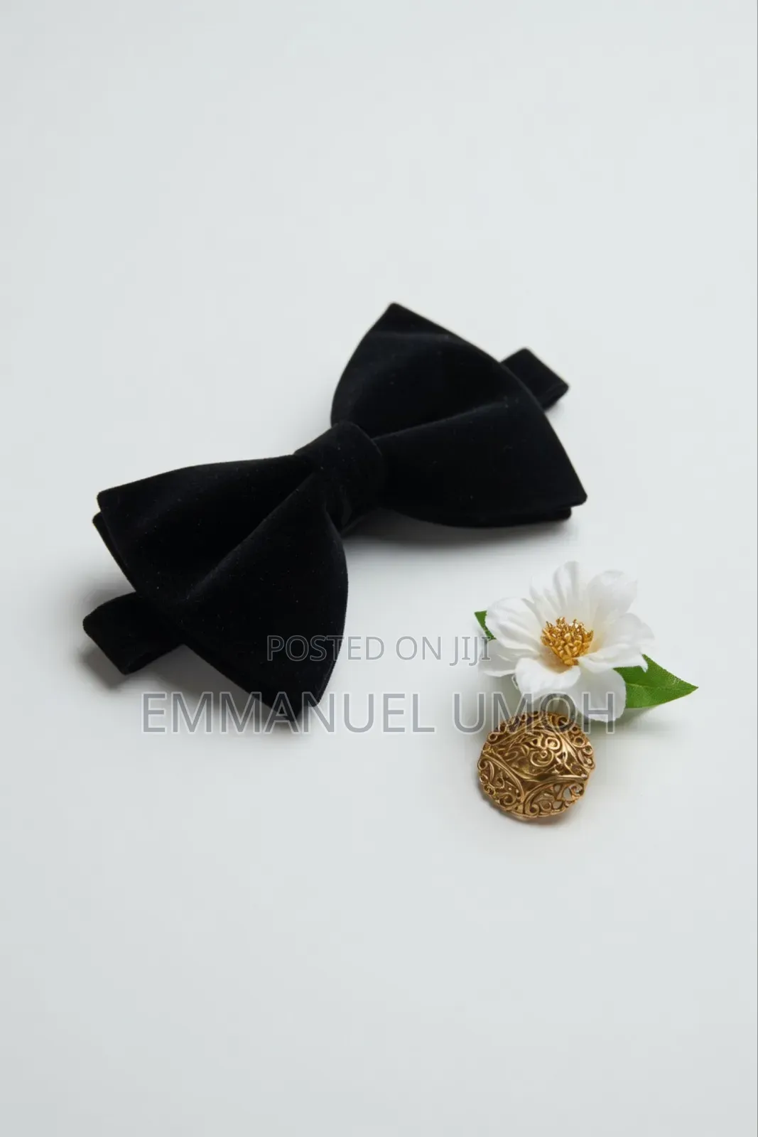 Classic Velvet Butterfly Bow Tie and Beautiful Groom's Boutonniere