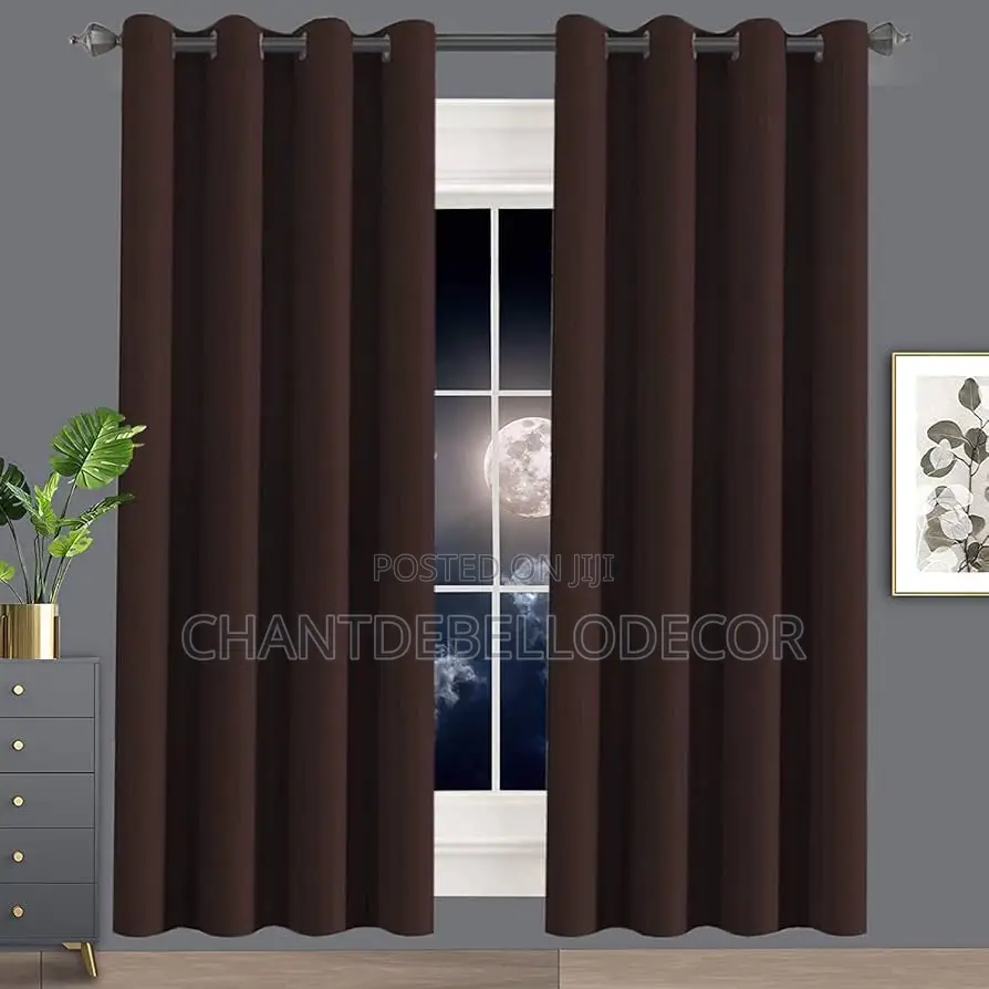 A Pair of Solid Coffee Brown Blackout Curtains 2 in 1