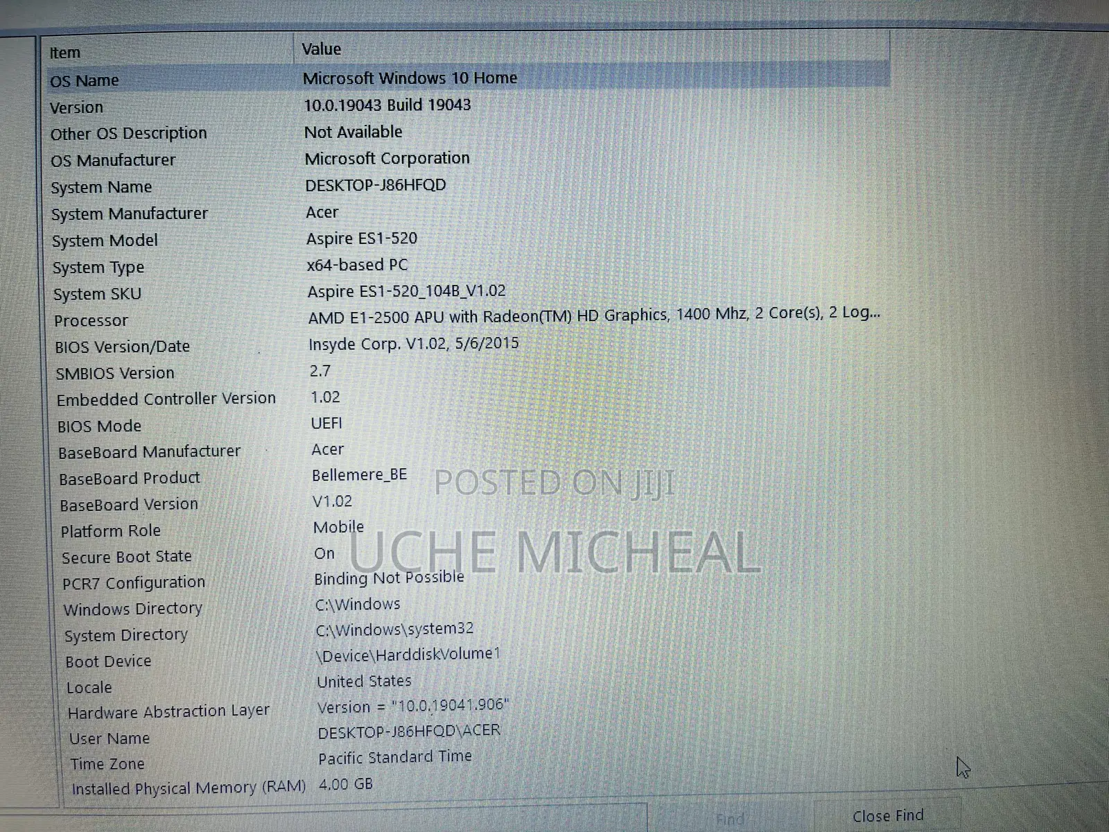 Laptop Acer Aspire ES 4GB AMD HDD 500GB