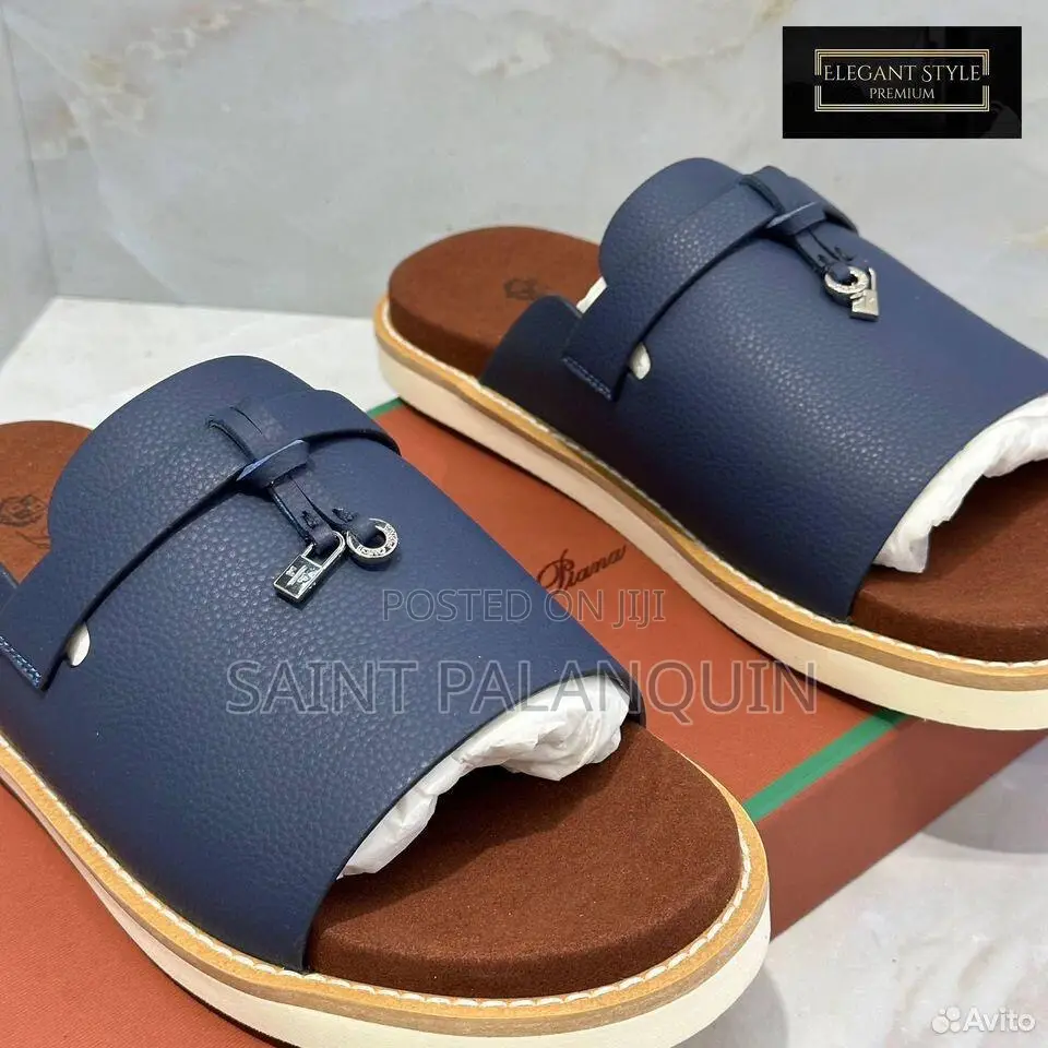 Oro Piana Men's Luxury Sandals Blue Leather.