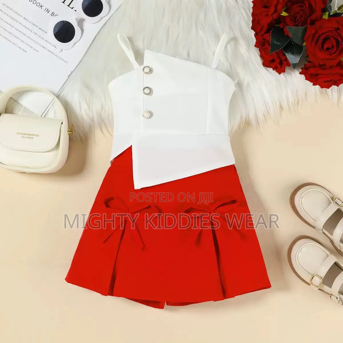 Girls' Strap Top + Bow Short Skirt Set Age 3-6yrs Only