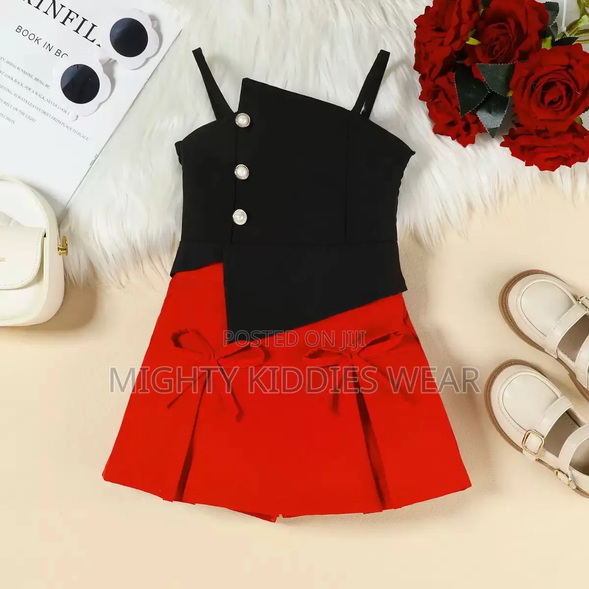 Girls' Strap Top + Bow Short Skirt Set Age 3-6yrs Only