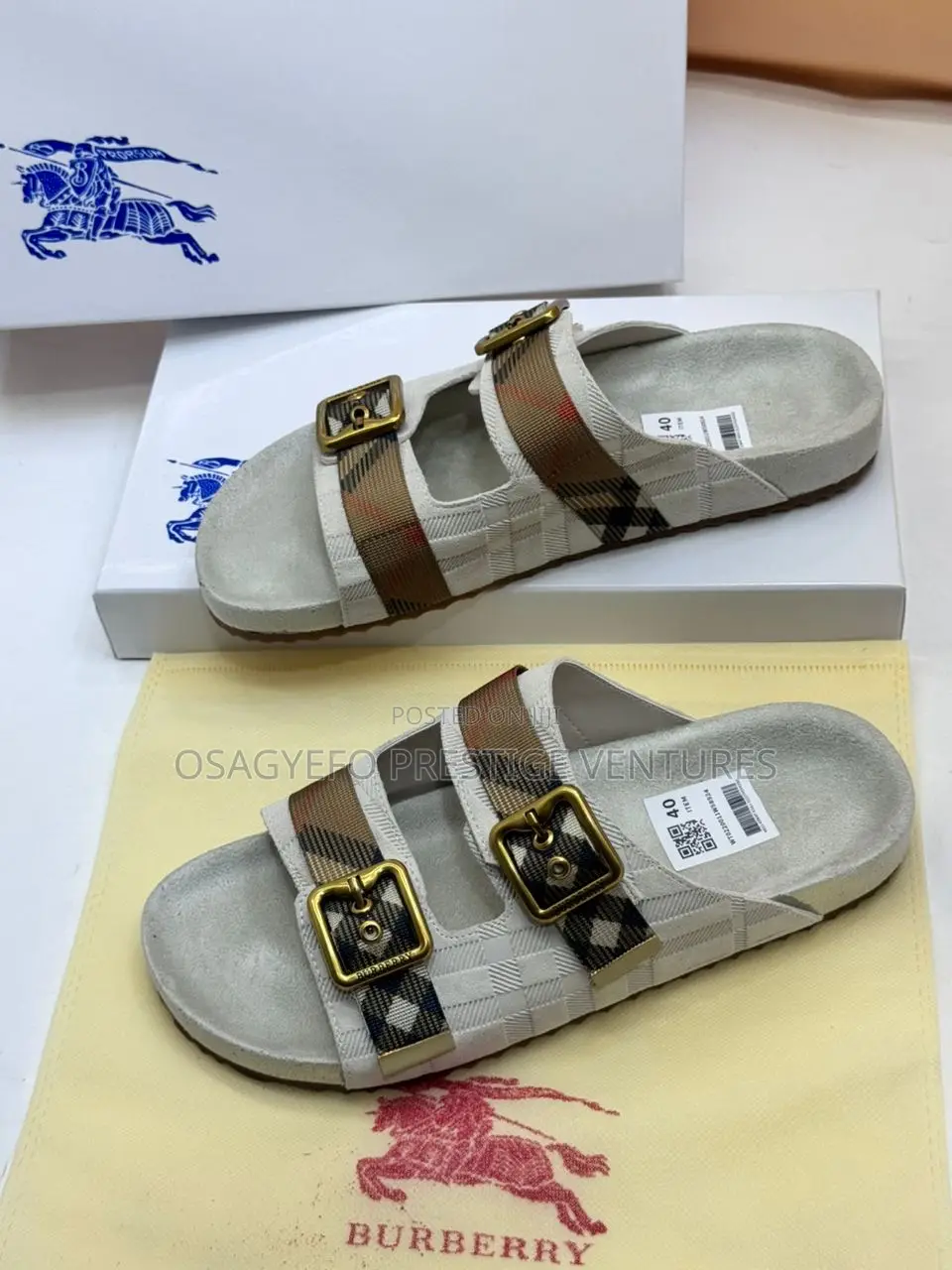 High Quality Burberry Double Buckle Slides