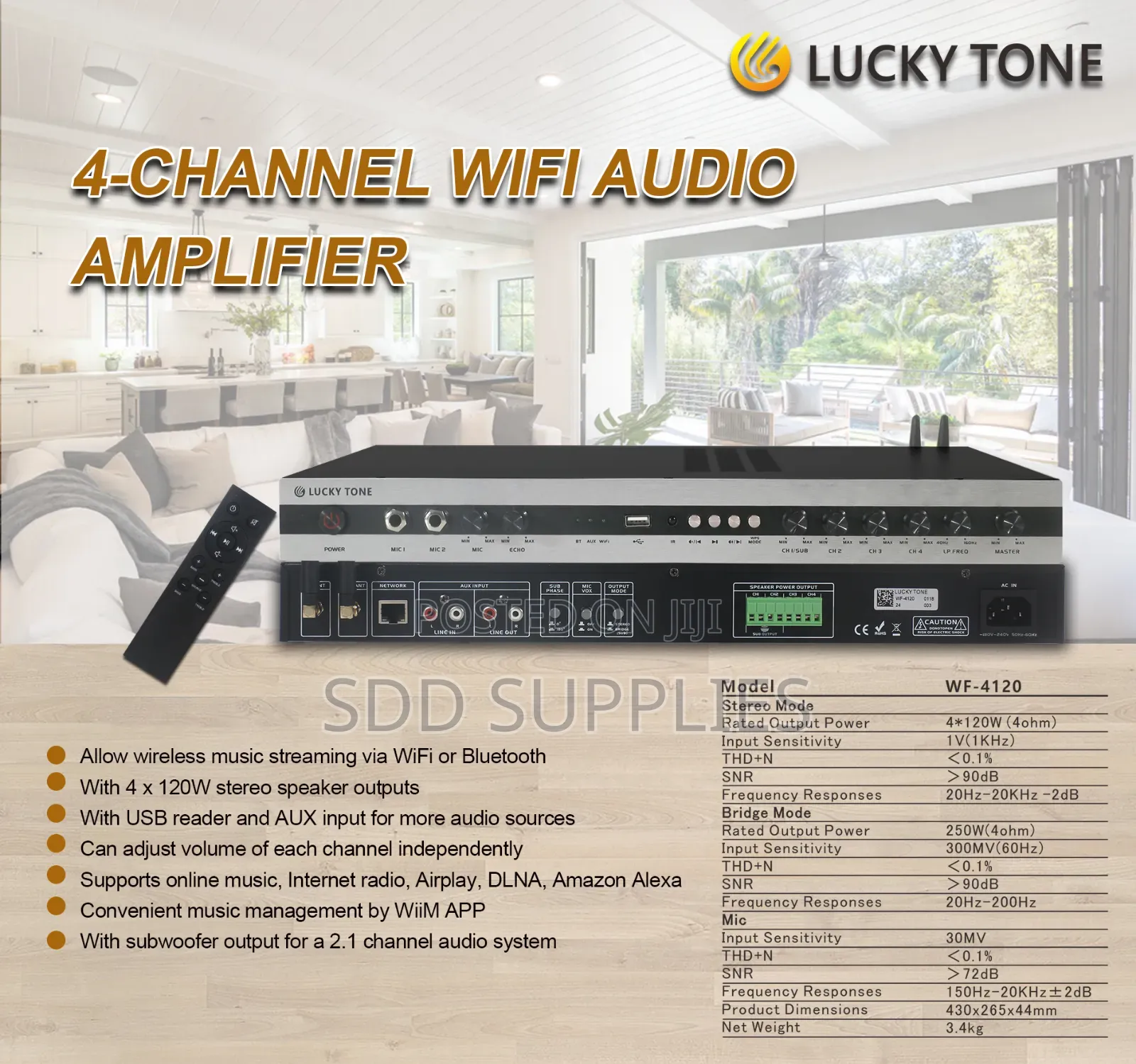 4 Channels Wifi 480 Watts Multiroom Amplifier Available