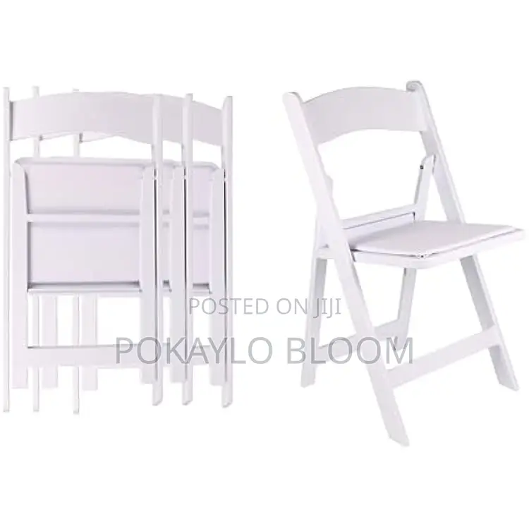 Matte Black and Matte White Resin Folding Chairs With Padded Seats