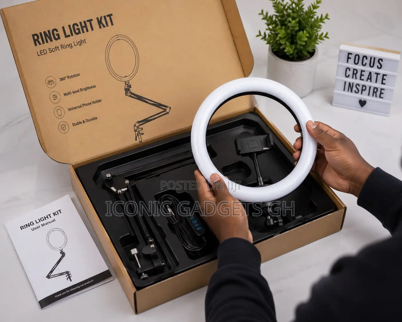 10" Led Ring Light Kit With Foldable Arm Stand Phone Clamp