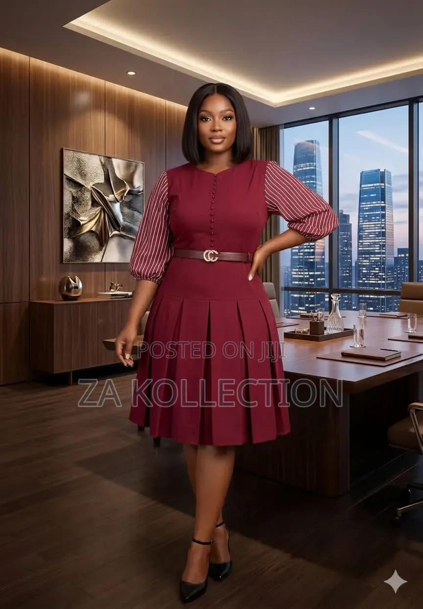 Senori Ladies Office Dress With Belt And Big Pleats