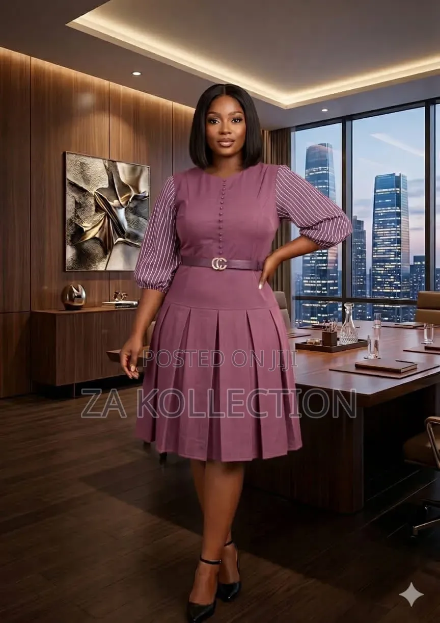Senori Ladies Office Dress With Belt And Big Pleats