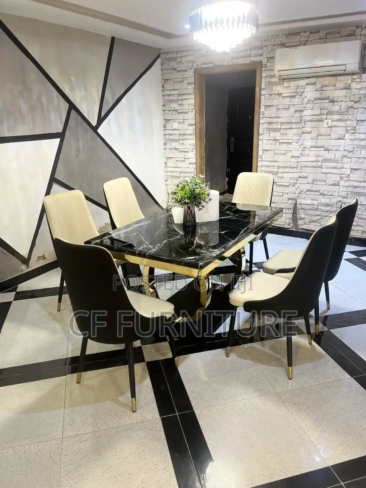 6 Chairs Marble Dining Table Set