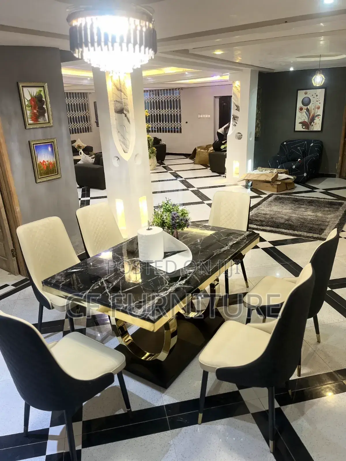 6 Chairs Marble Dining Table Set