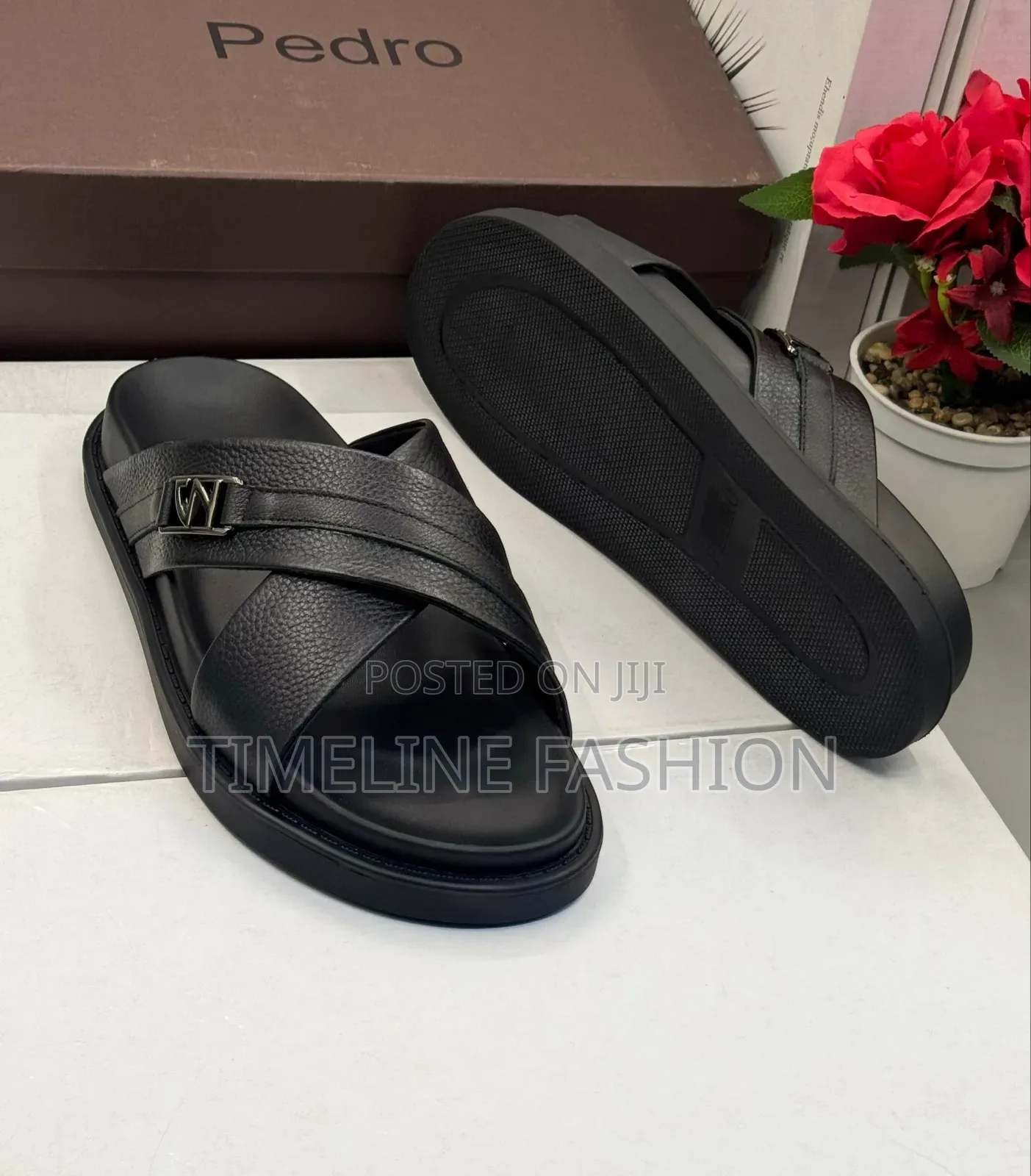Pedro Quality Men's Black Leather Slippers