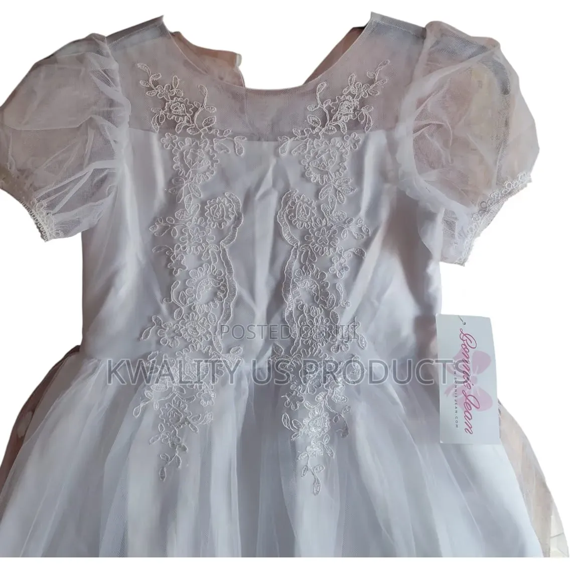 Bonnie Jean Girls Applique Detail White Lace Dress - 8 and 9 Years