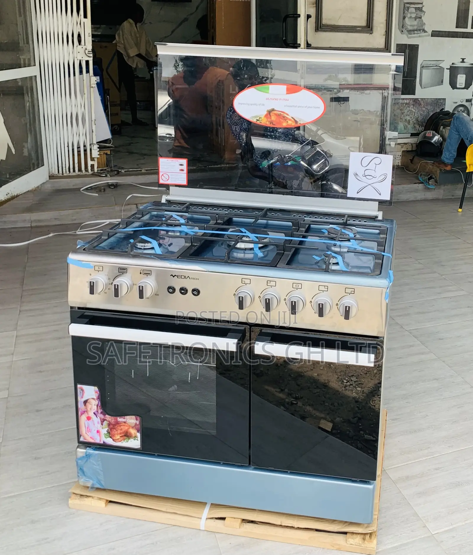 Authentic New Midea 90×60 5 Gas Cooker Grill Rotisserie Auto Ignition,