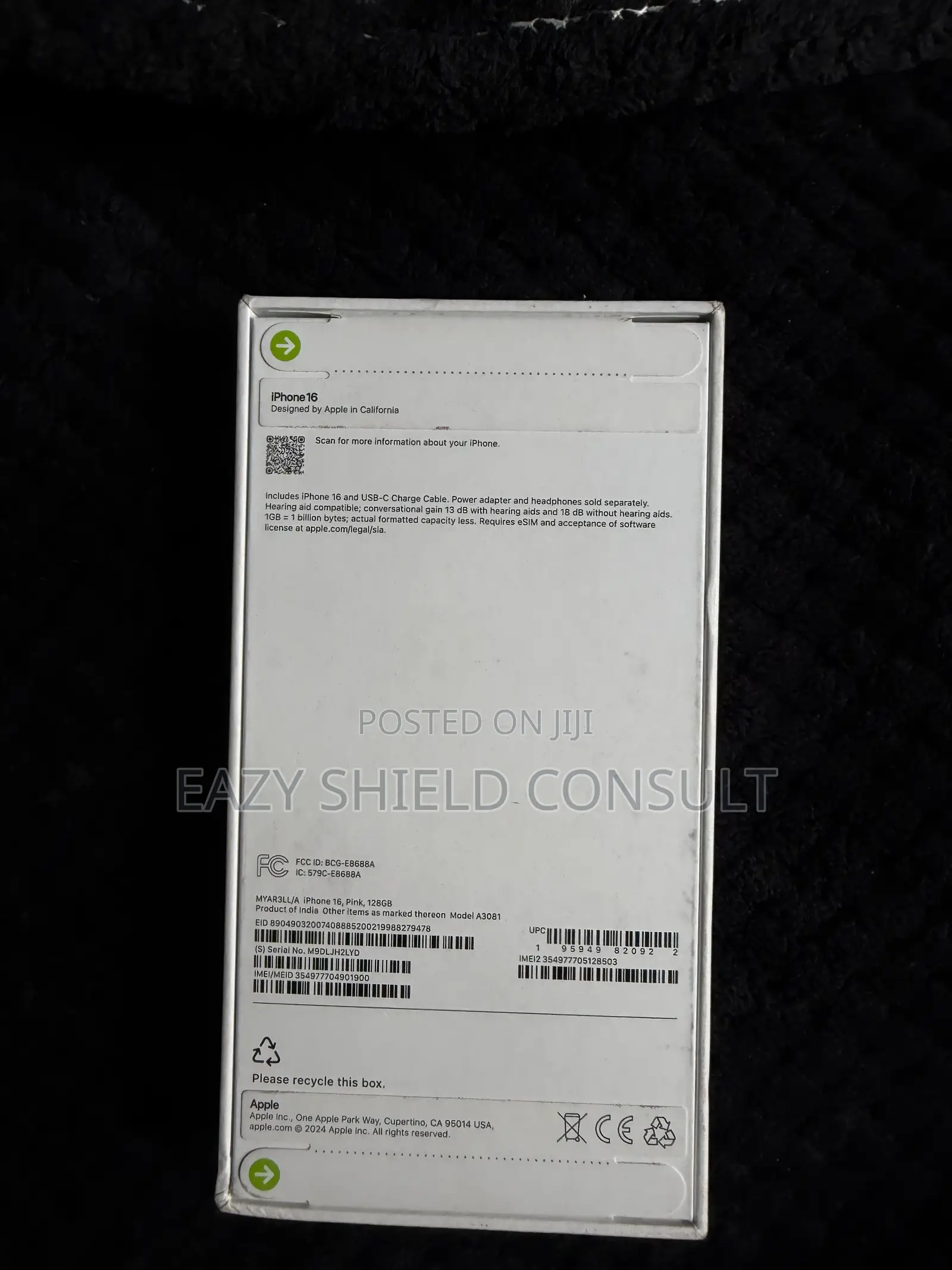 New Apple iPhone 16 128 GB Pink