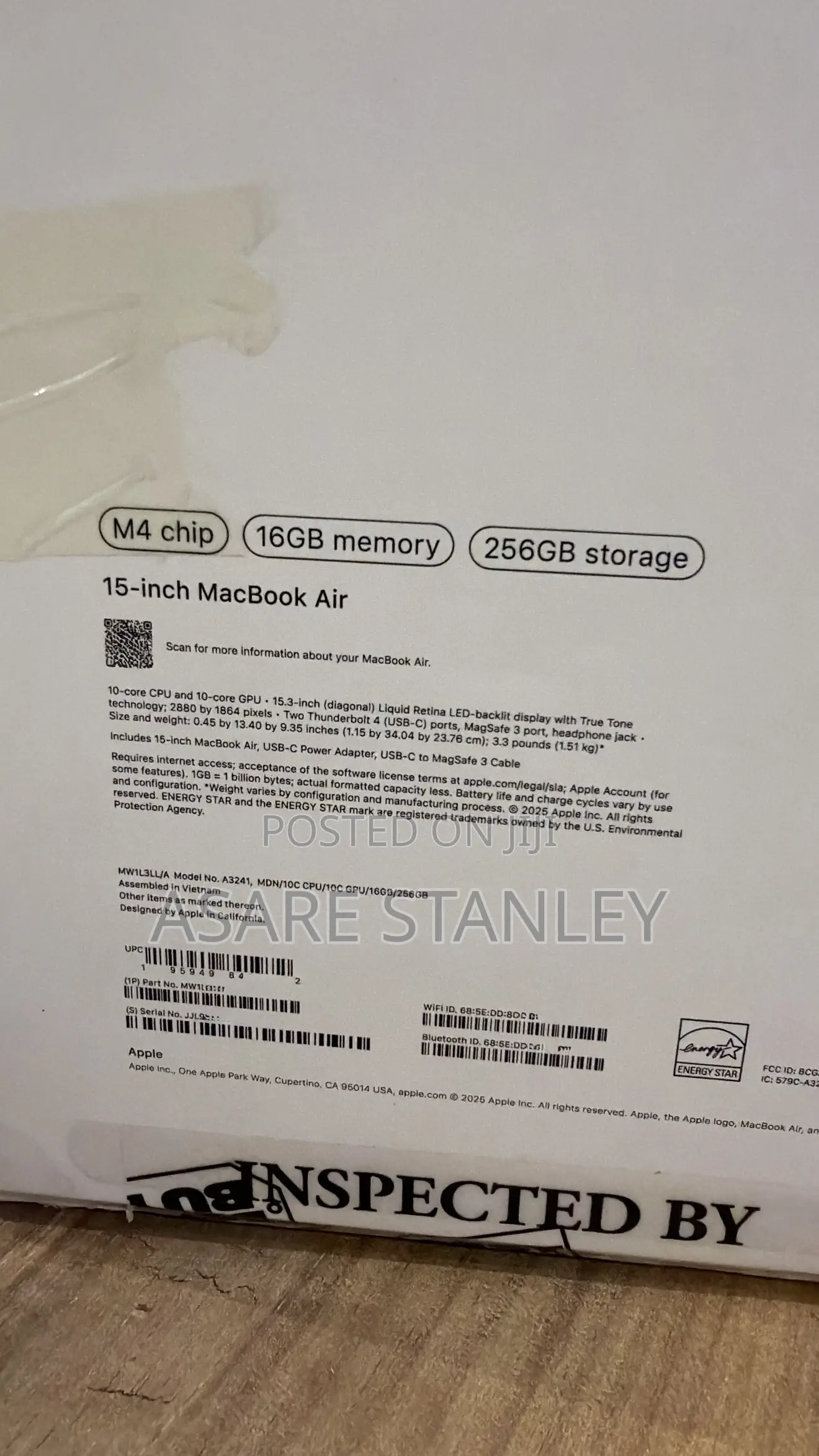 New Laptop Apple MacBook Air 2025 M4 15-inch 16GB Apple M5 SSD 256GB