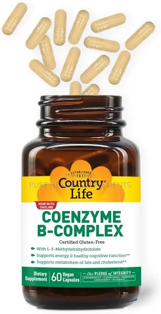 Country Life, Coenzyme Vitamin B-Complex , 60 Vegan Caps, Glass Bottle