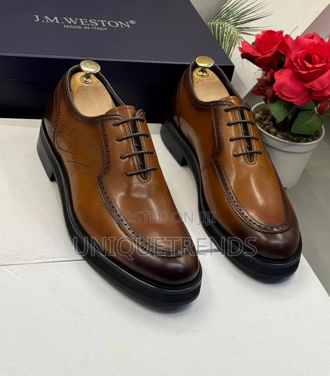 Executive J.M. Weston Thick Sole Leather Shoes (Brown)