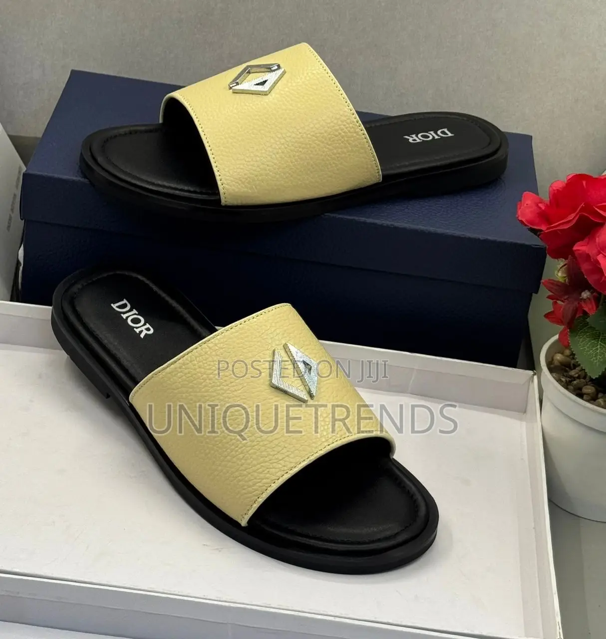 Original Christian Dior Leather Slippers (Yellow)