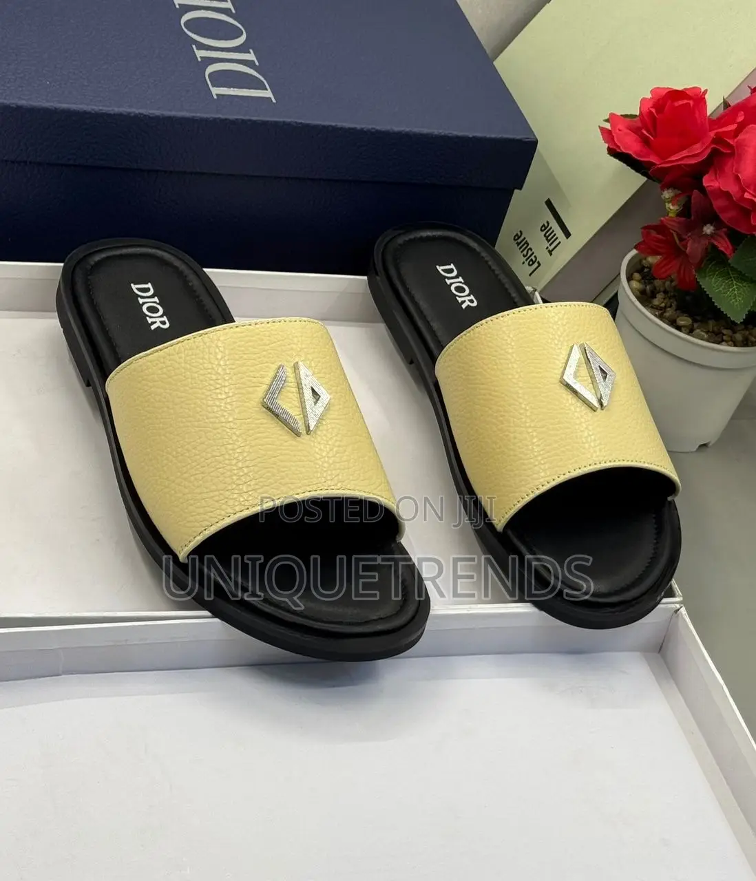 Original Christian Dior Leather Slippers (Yellow)