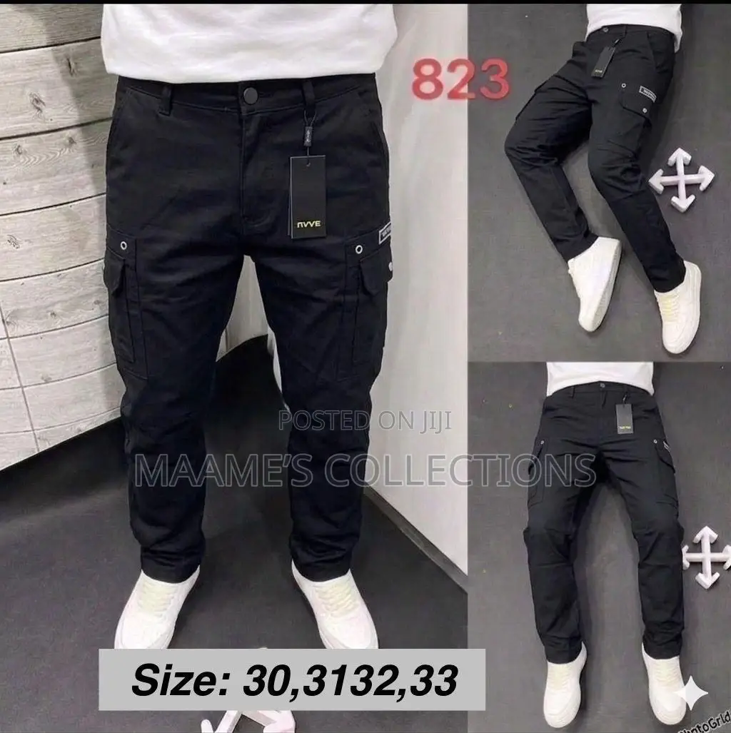Men’S Khaki Cotton Cargo Pants With Side Pockets