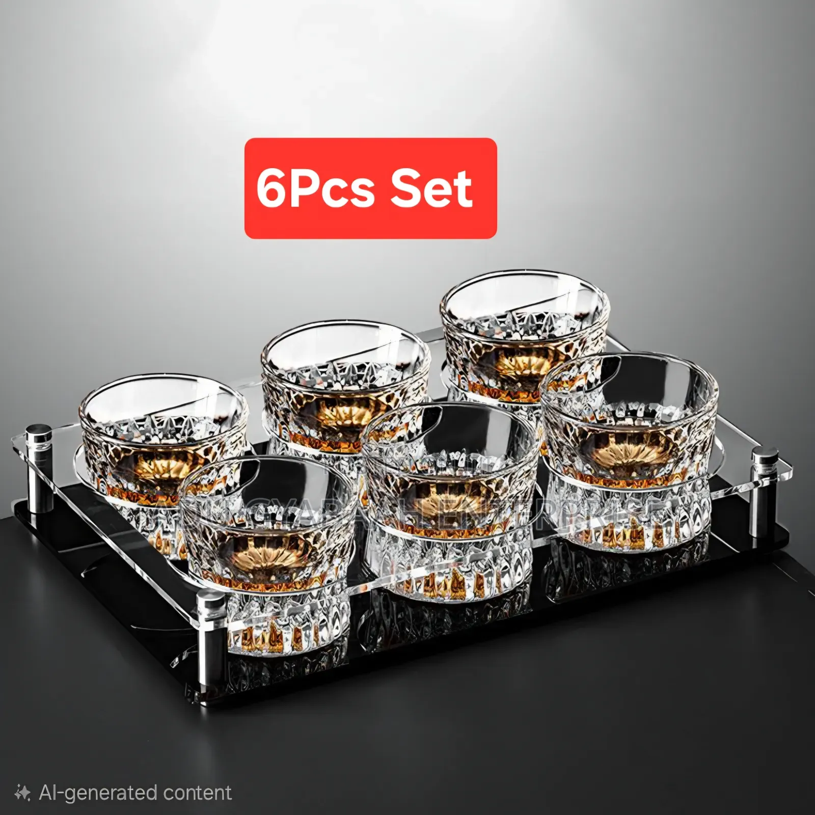 Elegant 120ml Whiskey Glass Set – 6 Pieces With Holder