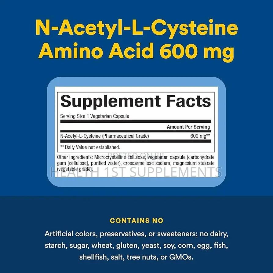 Nac N-Acetyl-L-Cysteine 600 Mg, Liver Brain Kidney Health, 60 Veg Caps