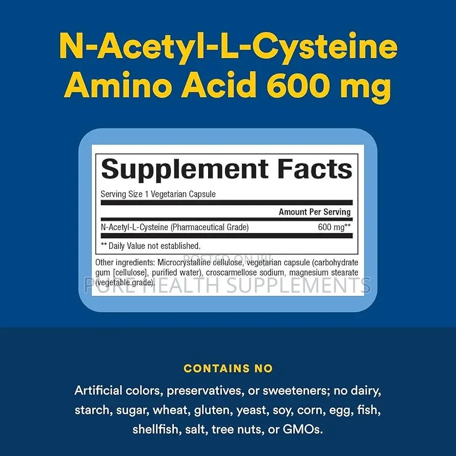 Nac N-Acetyl-L-Cysteine 600 Mg, Liver Brain Kidney Health, 60 Veg Caps