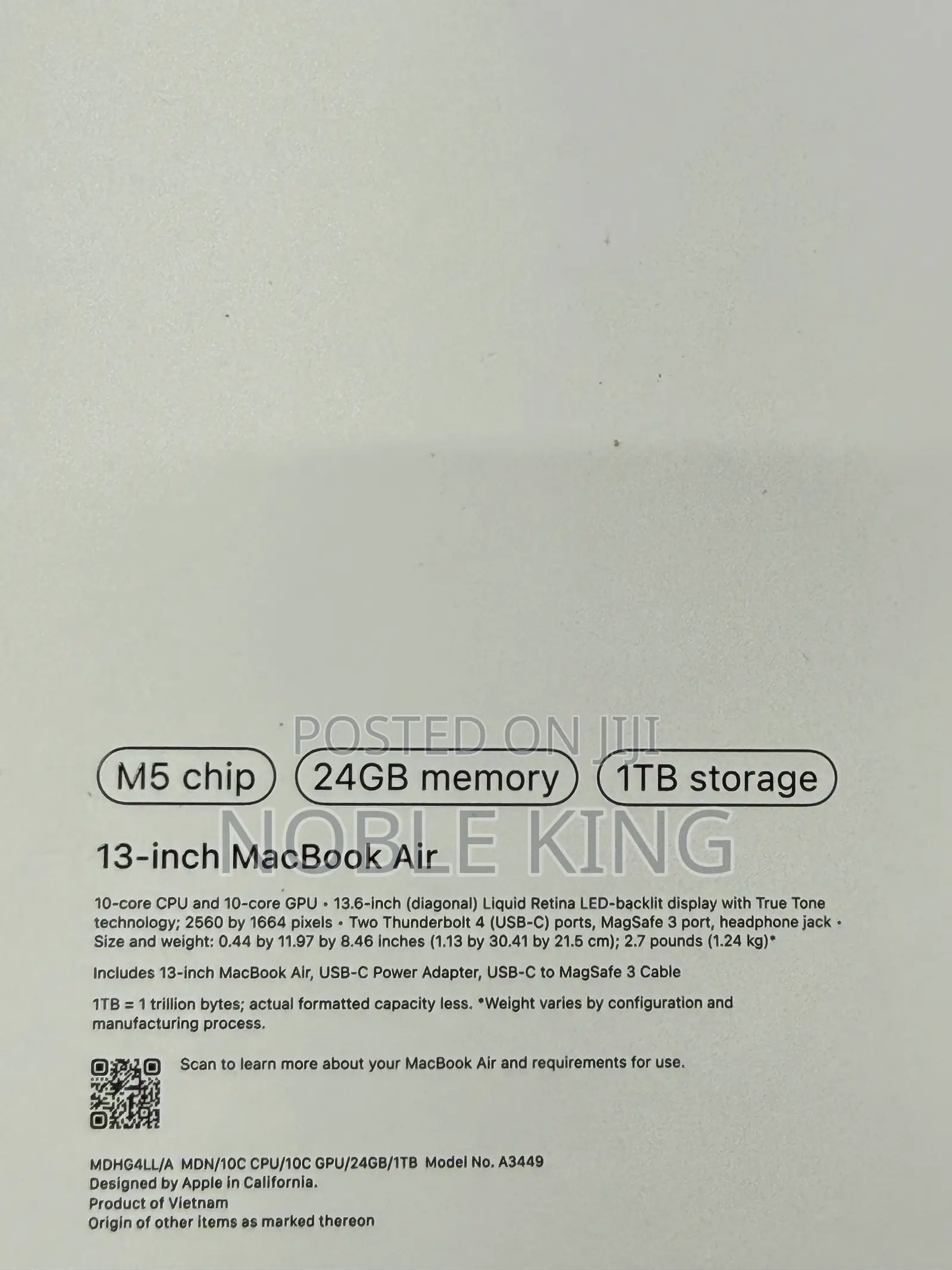 New Laptop Apple MacBook Air 2026 M5 13-inch 24GB Apple M5 SSD 1T