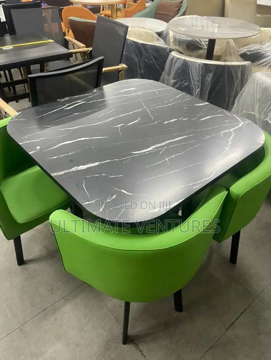 Modern 4-Seater Dining Set With Black Marble-Top Table Lime Green