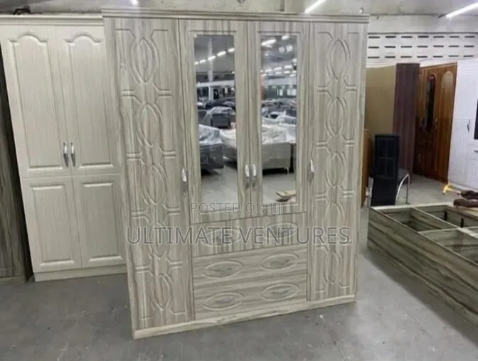 Modern 4-Door Wooden Wardrobe With Drawers