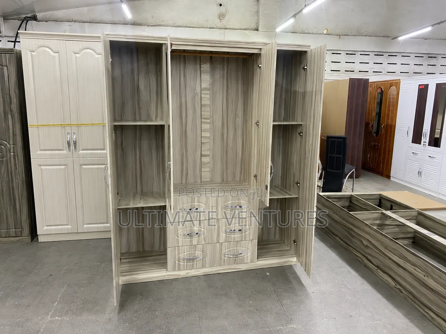 Modern 4-Door Wooden Wardrobe With Drawers