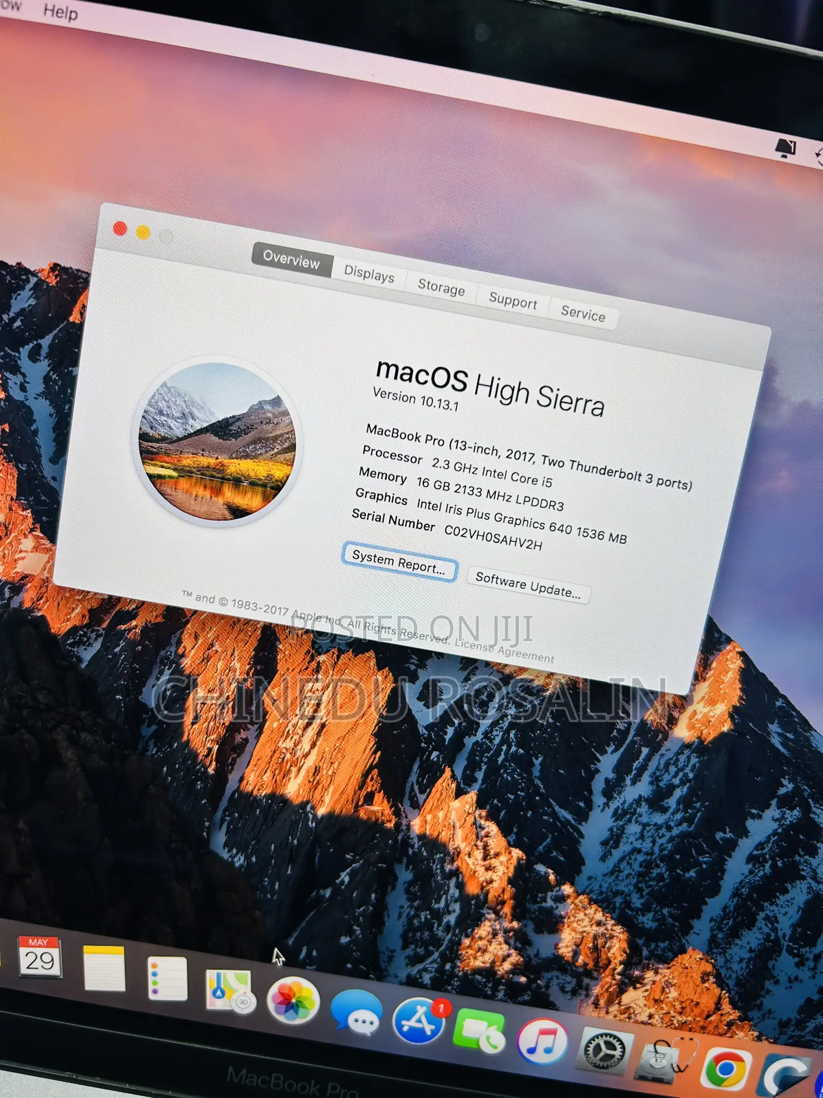 Laptop Apple MacBook Pro 2017 16GB Intel Core i5 SSD 512GB