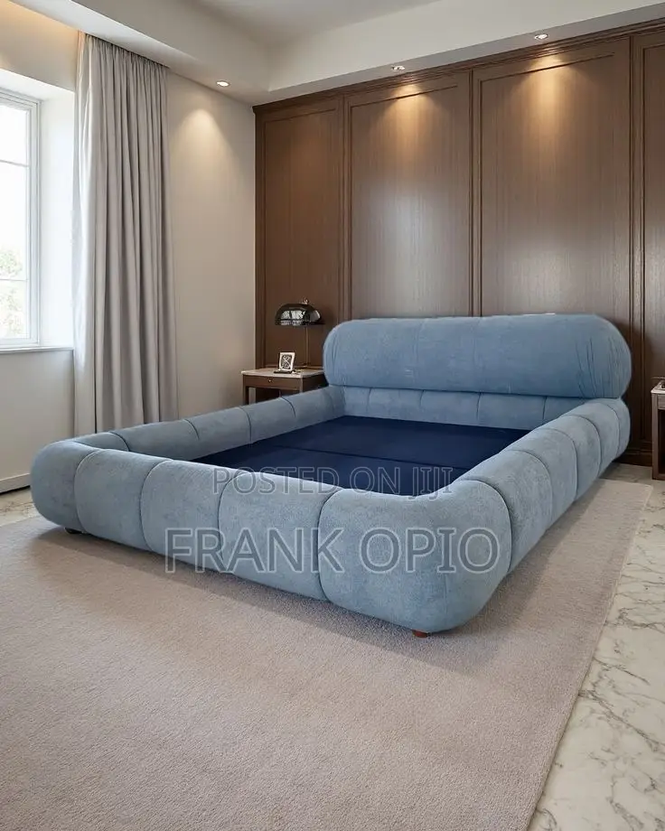 Modern Blue Upholstered Queen Bed Frame – Statement Bedroom Piece