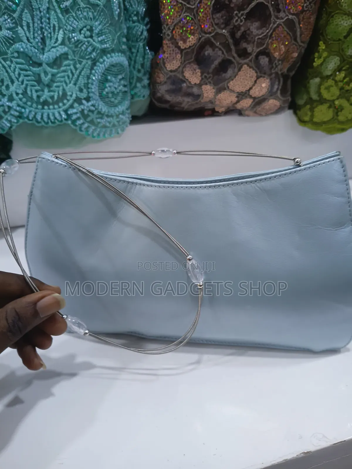 Baby Blue Clutch Bag With Unique Handle