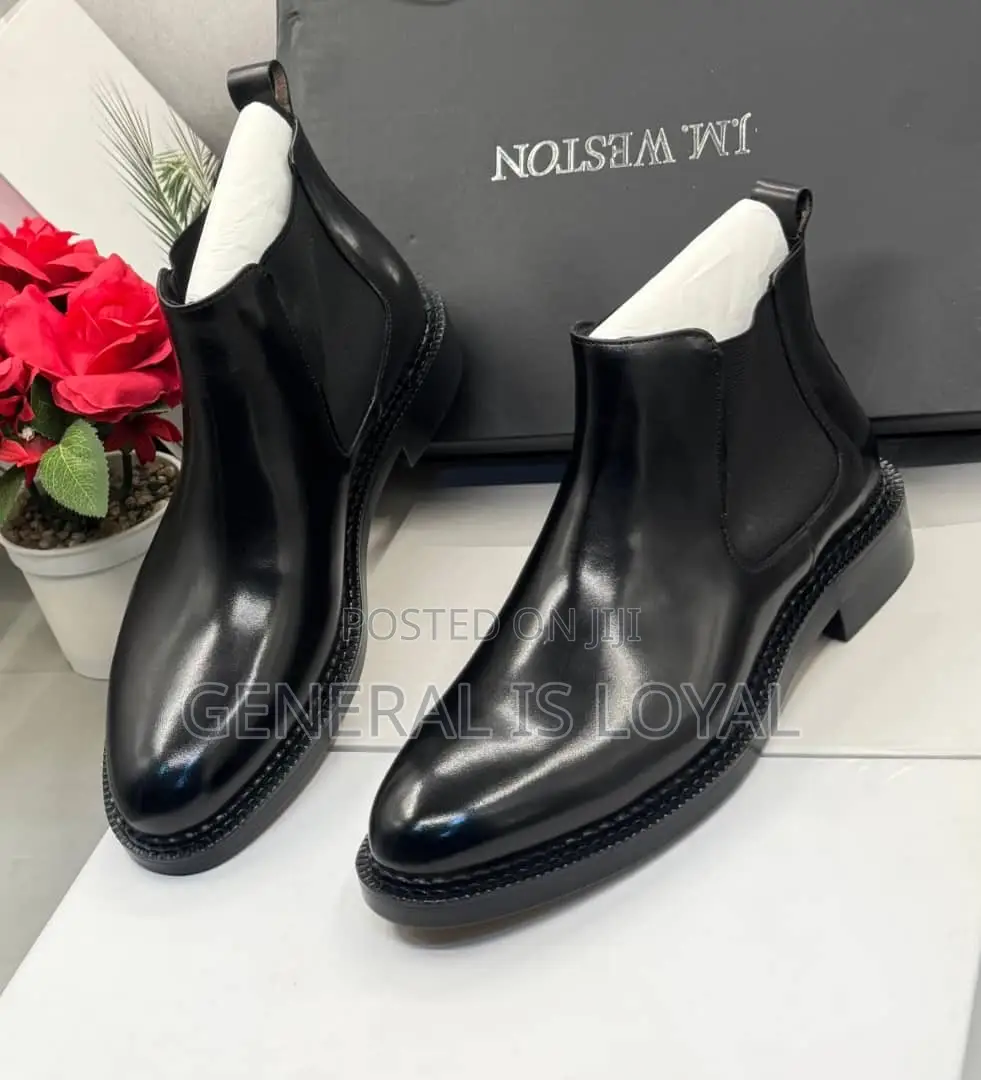 J.M Weston Men Leather Elastic Black Boot