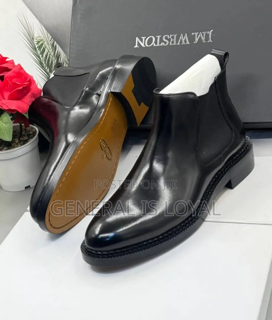 J.M Weston Men Leather Elastic Black Boot