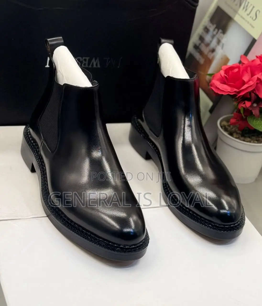 J.M Weston Men Leather Elastic Black Boot