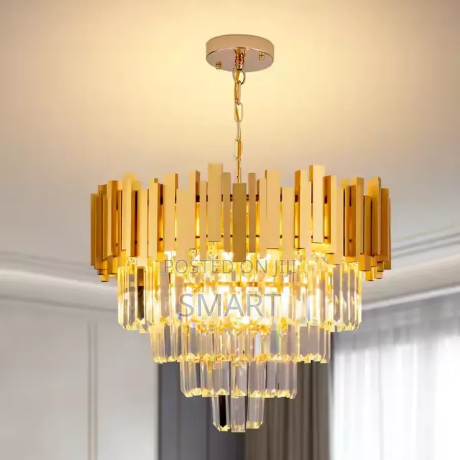 Elegant European- Style Crystal Chandelier. Gold. 3 Color Changeable