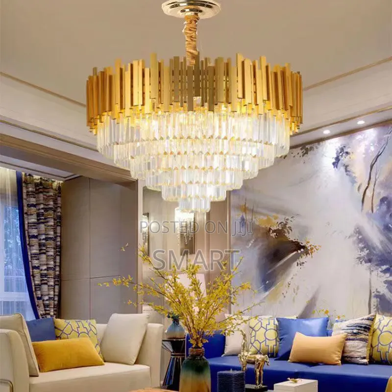 Elegant European- Style Crystal Chandelier. Gold. 3 Color Changeable