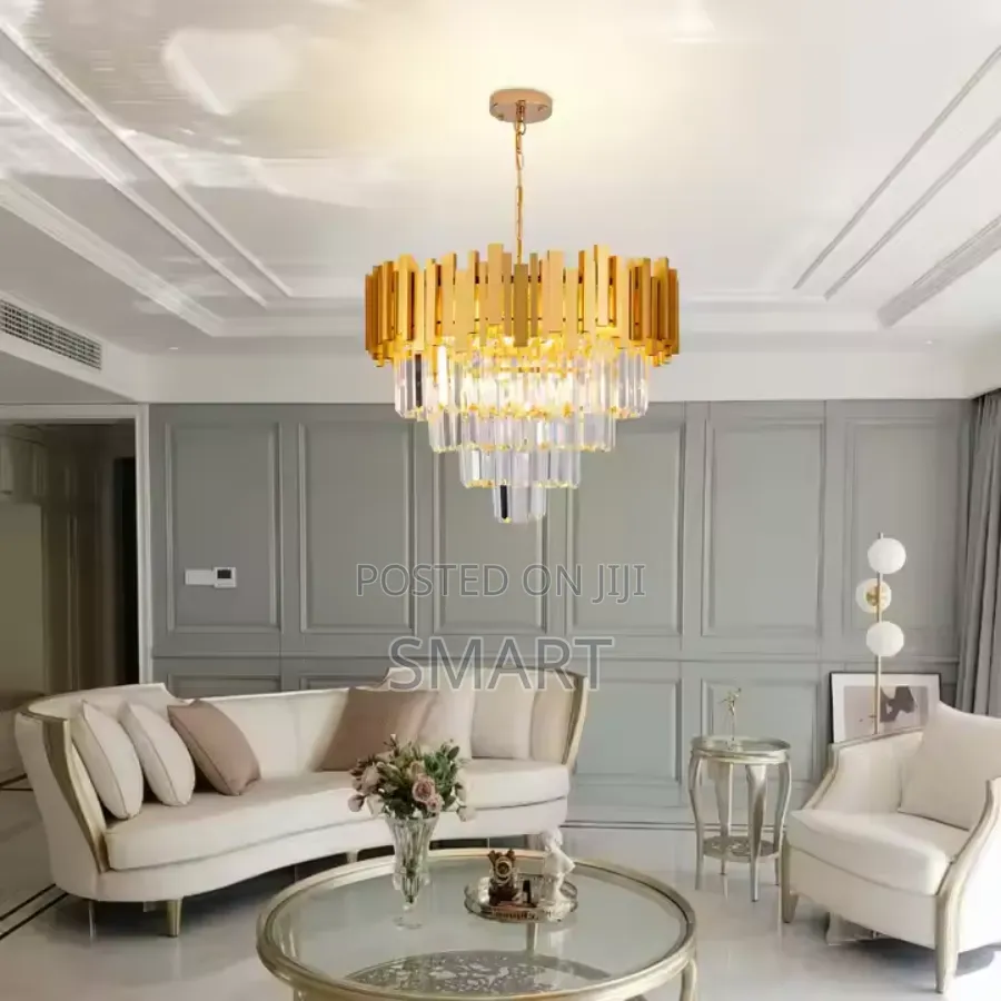 Elegant European- Style Crystal Chandelier. Gold. 3 Color Changeable