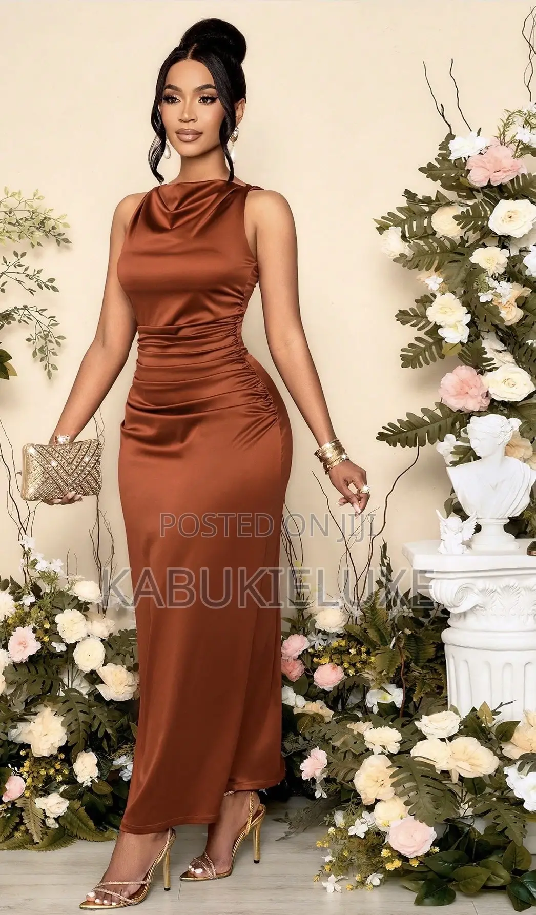Elegant Ruched Bodycon Maxi Dress