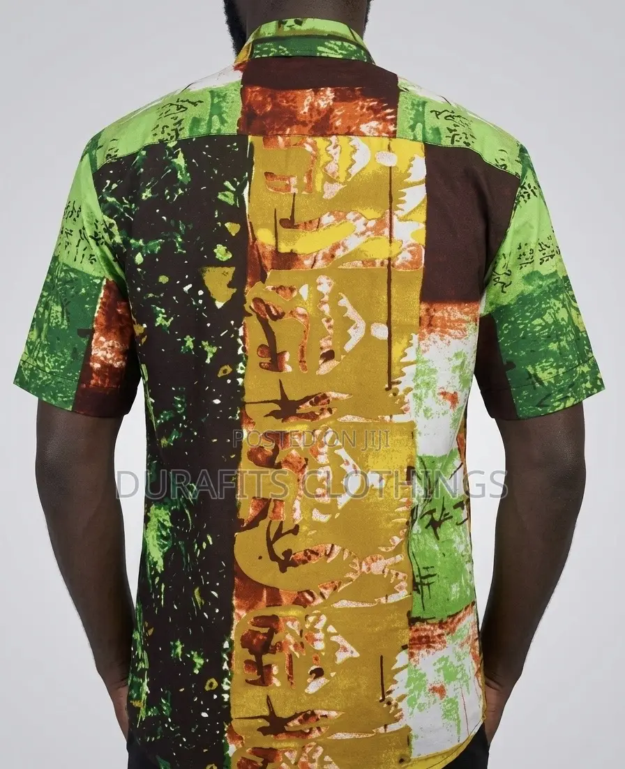 Premium Ankara Button-Down Shirt for Men - Green Earth To